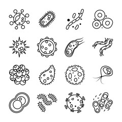 bacterias and virus shapes icon set, line style