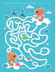 Adorable winter game suitable for preschool and school children - Best bear friends - Find the way

