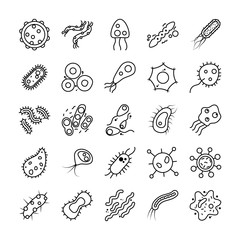 icon set of coronavirus and bacterias shapes, line style