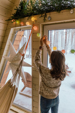 Woman decorating house