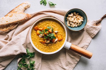 Vegan red lentil dahl with turmeric