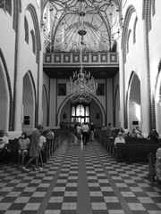 Interior Catholic church. Artistic look in black and white.