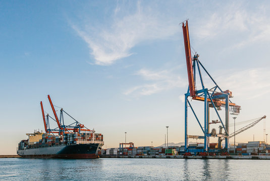 Cargo boat in Malaga port, Spain