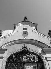Roman catholic sanctuary. Artistic look in black and white. - obrazy, fototapety, plakaty