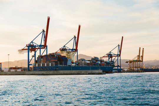 Cargo boat in Malaga port, Spain