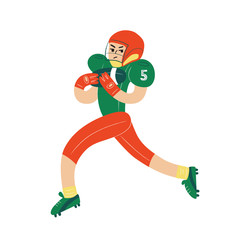 American football player running with a ball. Vector character illustration in flat cartoon style.