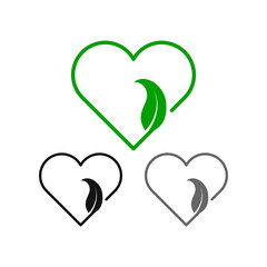 Outline heart with leaf set icon isolated on white. Sketch for eco design. Vector stock illustration. EPS 10
