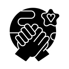 Tolerance black glyph icon. Human rights, equality, solidarity and compassion. Communication skills, empathy silhouette symbol on white space. Friendly relationship. Vector isolated illustration