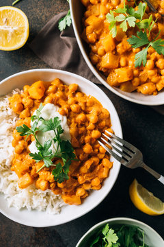 Creamy vegan chickpea curry with basmati rice