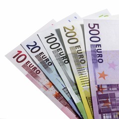 10, 20, 100, 200, and 500 Euro Bank Notes