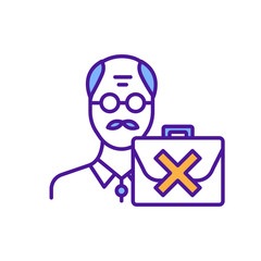 Ageism RGB color icon. Elderly people without work. Unemployment among seniors. Age discrimination. Fired old person. Elderly people rejected with job position. Isolated vector illustration
