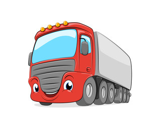 Cartoon cargo semi truck isolated on white background.