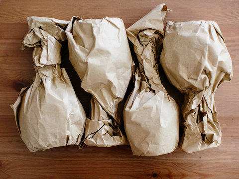 Wrapped wineglass ready to be packed.