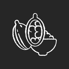 Cardamom chalk white icon on black background. Green cardamon pods. Exotic spice. Traditional medicine. Food flavoring. Cooking condiment. Isolated vector chalkboard illustration