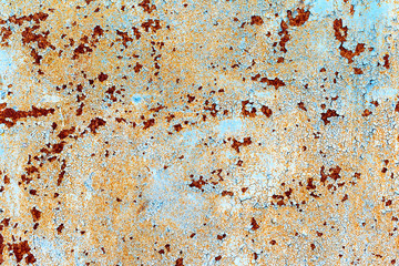 Creative bright metallic background. Flat background texture of dirty rusty metal. Bright rusty spots as the main background for a vintage scratched design