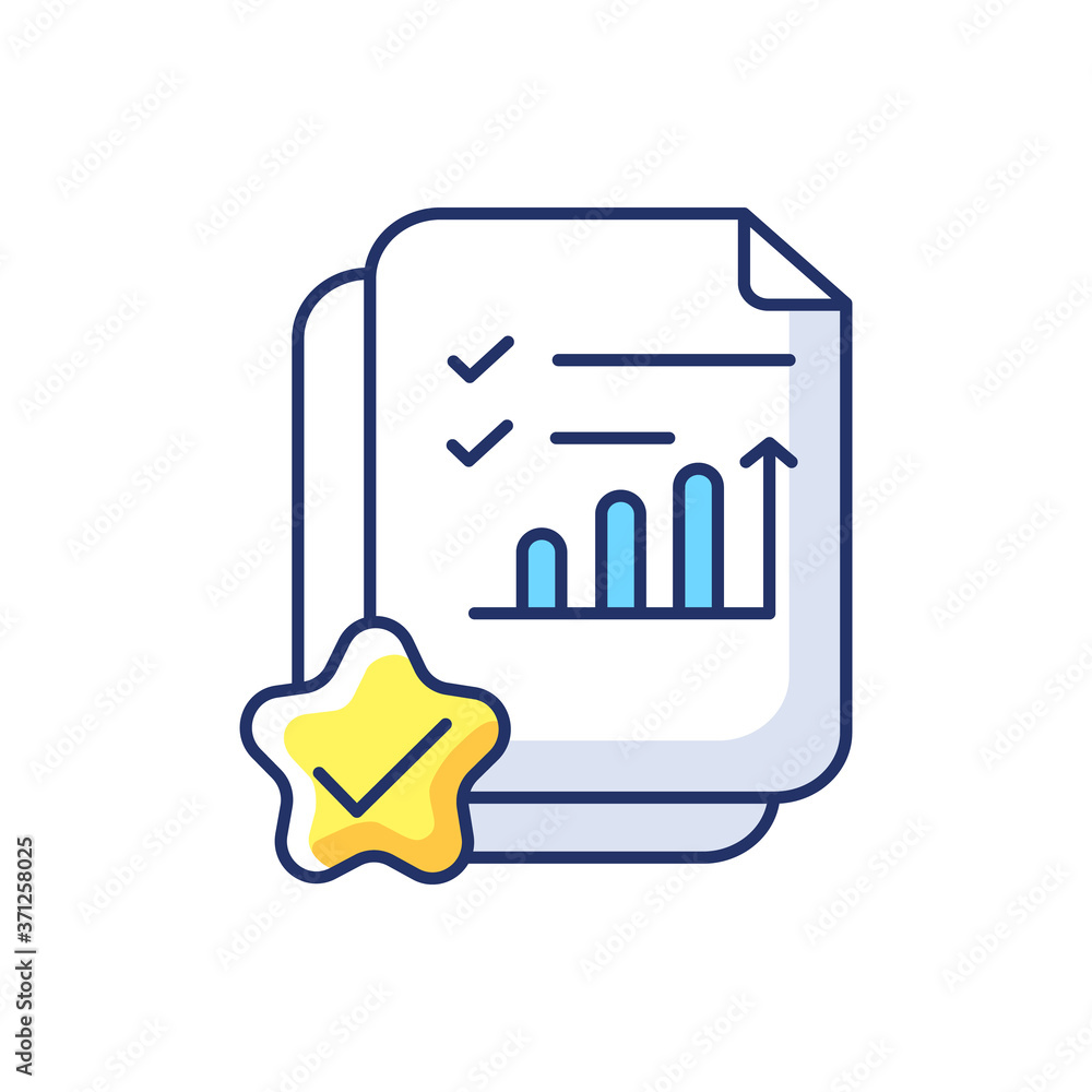 Poster accounting document rgb color icon. positive review. report on growing financial chart. analyze busi