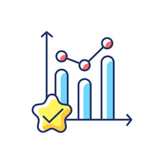 Obraz premium Statistic progress RGB color icon. Accounting analysis. Quality control. Exam financial graph. Diagnosis of economic chart. Business management approval. Isolated vector illustration