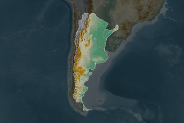 Argentina borders. Neighbourhood desaturated. Relief