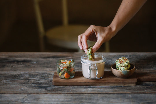 Vegetable Balls with beans hummus