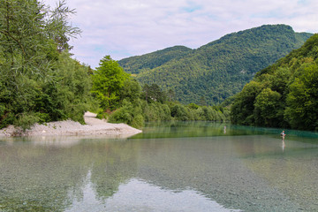 The confluence between the Soca and Tolminka Rivers at Tolmin, Slovenia