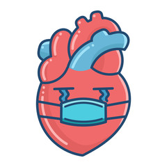 kawaii human heart wearing face mask cartoon illustration