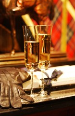 Glasses of Champagne with Leather Glove