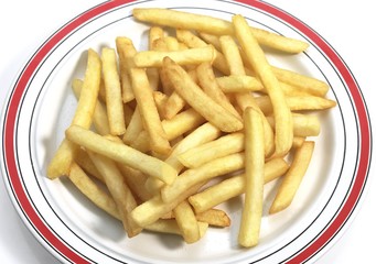Plate with French Fries against White Background