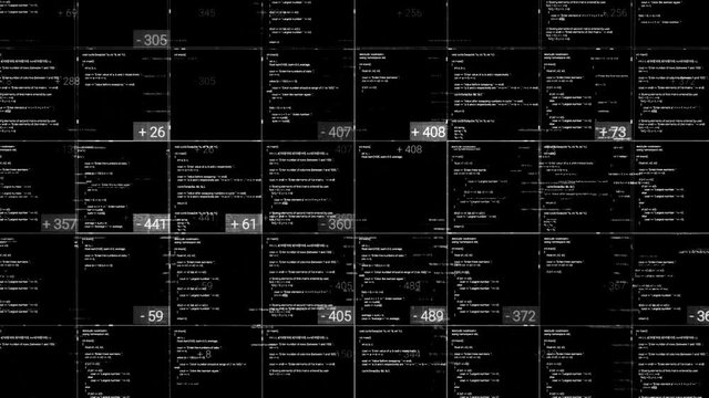 Digital table with data and numbers on black backgroun. Animation. Business table with statistics and indicators in numbers. Modern table with numerical data in digital form