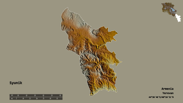Syunik, province of Armenia, zoomed. Relief