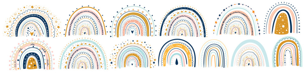 Pastel stylish trendy rainbows vector illustrations	
