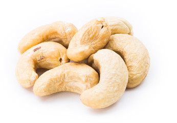 close-up cashew nuts on the white background