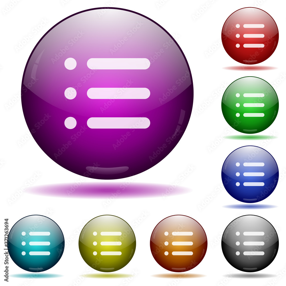 Poster unordered list icon in glass sphere buttons