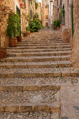 escaleras de la calle Metge Mayol, Fornalutx, Mallorca, Balearic Islands, Spain