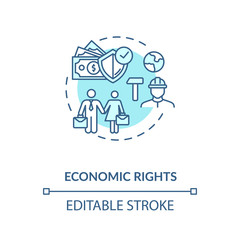 Economic rights concept icon. Socio economic human rights idea thin line illustration. Equal work environment. Desegregation. Vector isolated outline RGB color drawing. Editable stroke