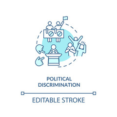 Political discrimination concept icon. Mistreatment based on political activities and views idea thin line illustration. Prejudice. Vector isolated outline RGB color drawing. Editable stroke