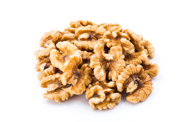 Close-up of delicious walnuts on the white background