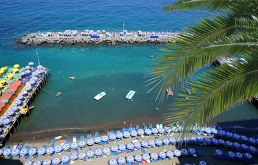 View at Sorrento beach. Amalfi coast, Italy .Palm branches
