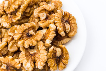 Close-up of delicious walnuts on the white background