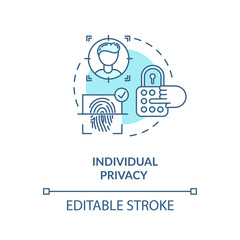 Individual privacy concept icon. Personal data protection idea thin line illustration. Fingerprint access. Confidential information. Vector isolated outline RGB color drawing. Editable stroke