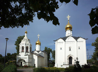 Russian architecture white buildings of Pyatnitskaya church and Vvedenskaya church, Architectural...
