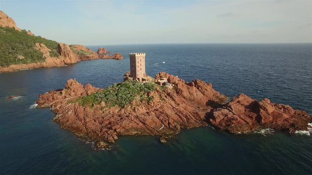 France, Cote d'azur, Var, Aerial view of cap Esterel, l'ile d'or, 