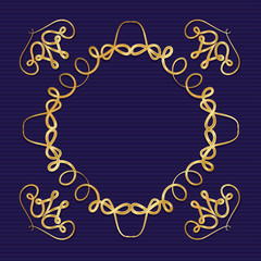 Gold art deco frame with ornament on blue background design of Retro decoration and gatsby theme Vector illustration