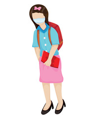 The young girl wearing a blue shirt hold red book in hand and Shoulder bag vector design