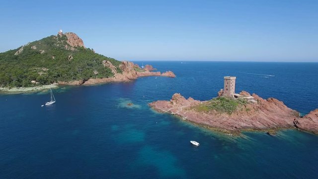 France, Cote d'azur, Var, Aerial view of cap Esterel, l'ile d'or, 