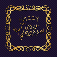 Happy new year in ornament gold frame on striped purple background design, Welcome celebrate greeting card happy decorative and celebration theme Vector illustration