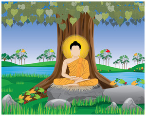 Obraz na płótnie Canvas The Buddha meditated under the Bodhi tree vector design