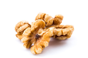 Close-up of delicious walnuts on the white background