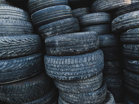 Used tyres in a pile