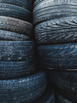Used tyres in a pile
