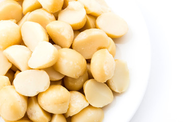Close-up of delicious Macadamias on a white dish